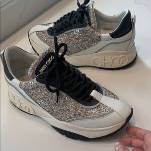 Jimmy Choo Glitter Sneakers - Black and Silver
